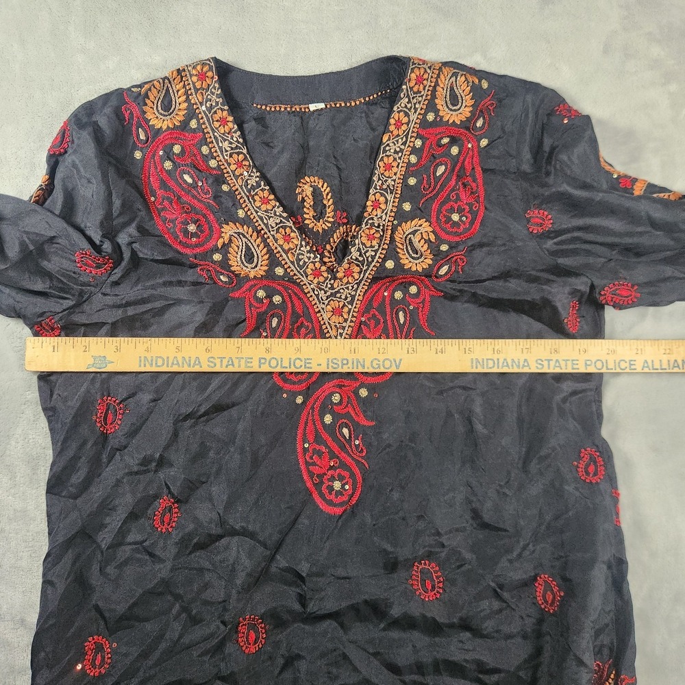 Boho Embroidered Black Gold Orange Beaded Maxi Kaftan Abaya Dress L Bohemian - Picture 6 of 8
